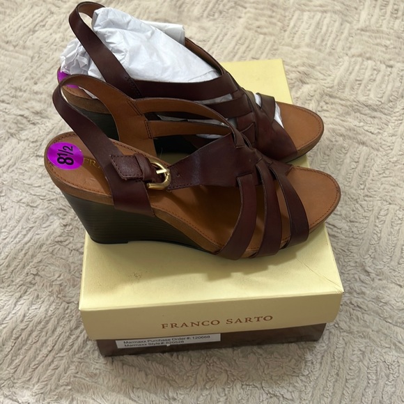 Franco Sarto brown leather wedge style Hanako Size 8.5, New - Picture 2 of 16